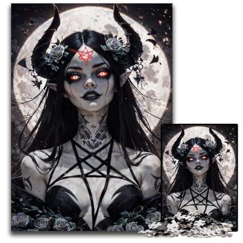 1000teiliges Puzzle für Erwachsene dunkle Fantasie mondbeschienene Frau Holzpuzzle perfekt für Halloween Weihnachten Geburtstagsgeschenk 1000 Teile (75 x 50 cm) von mowenbingpeng