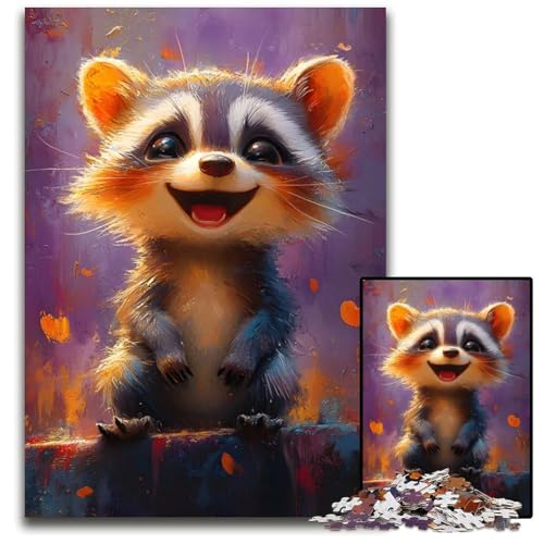 1000teiliges Puzzle für Erwachsene lächelnde WaschbärIllustration Puzzles für Erwachsene perfekt als Halloween Weihnachts und Geburtstagsgeschenk 1000 Teile (75 x 50 cm) von mowenbingpeng