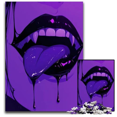 1000teiliges Puzzle für Erwachsene lila Vampirlippen Puzzles für Erwachsene perfekt für Halloween Weihnachten Geburtstagsgeschenk 1000 Teile (75 x 50 cm) von mowenbingpeng