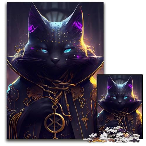 1000teiliges Puzzle für Erwachsene magische Schwarze Katze Puzzles für Erwachsene perfekt als Halloween Weihnachts und Geburtstagsgeschenk 1000 Teile (38 x 26 cm) von mowenbingpeng