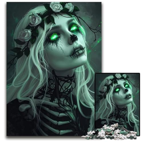 1000teiliges Puzzle für Erwachsene neongrüne ZombiePrinzessin Papierpuzzle perfekt für Halloween Weihnachten Geburtstagsgeschenk 1000 Teile (38 x 26 cm) von mowenbingpeng