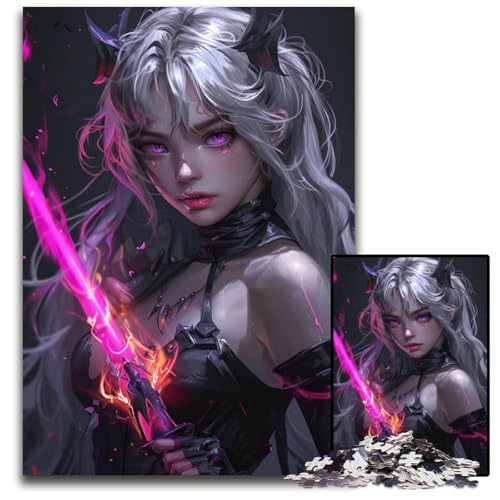 1000teiliges Puzzle für Erwachsene rosa NeonDämonenmädchen Puzzle für Erwachsene Weihnachten Halloween Ostern Neujahr 1000 PCS (75 x 50 cm) von mowenbingpeng