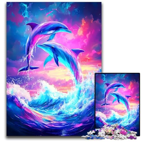 1000teiliges Puzzle für Erwachsene springende Delfine bei Sonnenuntergang Puzzles für Erwachsene perfekt als Halloween Weihnachts und Geburtstagsgeschenk 1000 Teile (38 x 26 cm) von mowenbingpeng