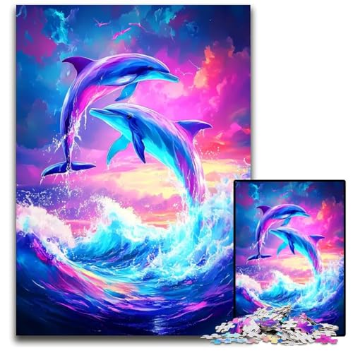1000teiliges Puzzle für Erwachsene springende Delfine bei Sonnenuntergang Puzzles für Erwachsene perfekt als Halloween Weihnachts und Geburtstagsgeschenk 1000 Teile (75 x 50 cm) von mowenbingpeng