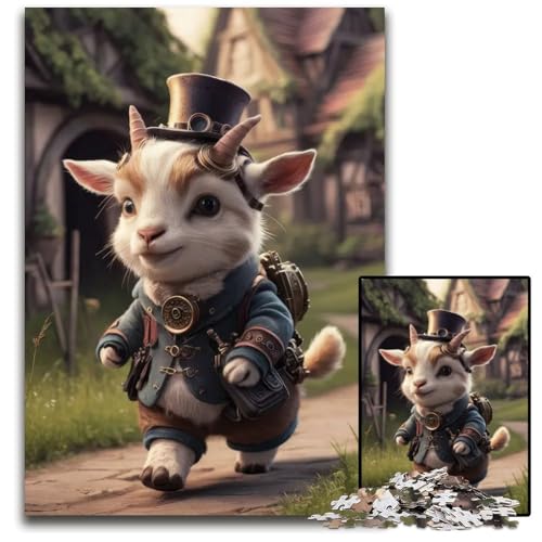 1000teiliges Puzzle für Erwachsene süßes ChibiSteampunkZiegenPuzzle für Erwachsene Weihnachten Halloween Ostern Neujahr 1000 PCS (38 x 26 cm) von mowenbingpeng