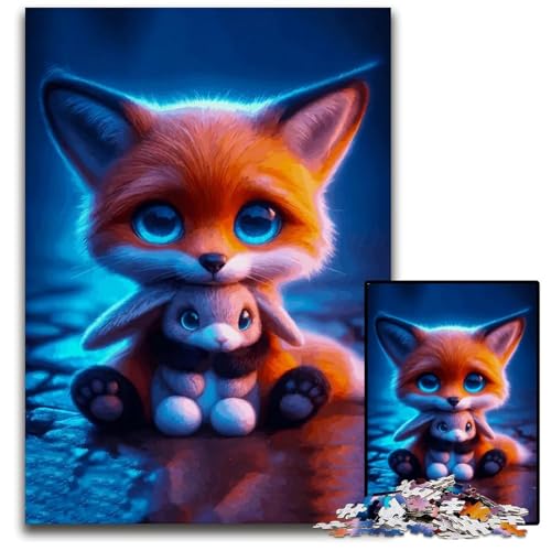 1000teiliges Puzzle für Erwachsene süßes Fuchs und HasenPuzzle für Erwachsene perfekt als Halloween Weihnachts und Geburtstagsgeschenk 1000 Teile (75 x 50 cm) von mowenbingpeng
