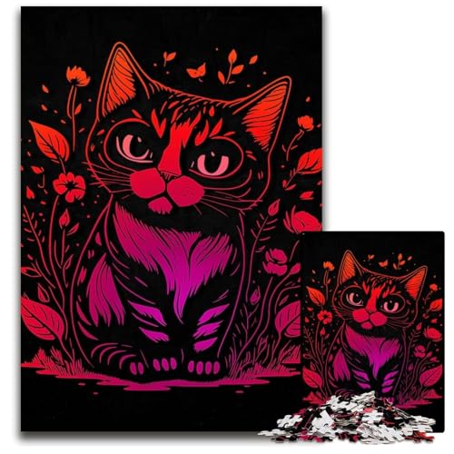 1000teiliges PuzzleGeschenk Blumen und KatzenPuzzle für Erwachsene Denksportspiel für Teenager 1000 Teile (75 x 50 cm) von mowenbingpeng