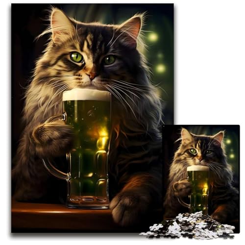 1000teiliges PuzzleGeschenk FantasieKatze Bierliebhaber HolzPuzzle Denksportaufgabe Teenager Heimdekoration 1000 PCS (75 x 50 cm) von mowenbingpeng