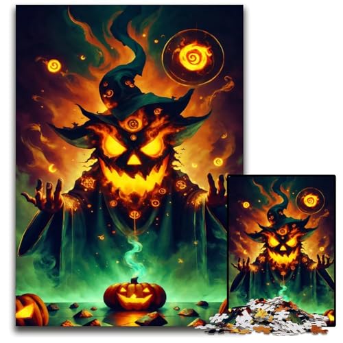 1000teiliges PuzzleGeschenk HalloweenKürbisZauberer HolzPuzzle Denksportaufgabe Teenager Heimdekoration 1000 PCS (75 x 50 cm) von mowenbingpeng