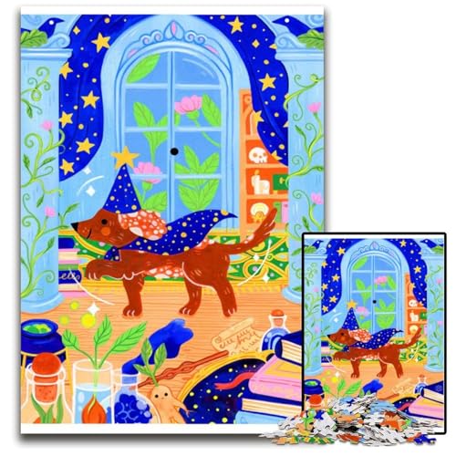 1000teiliges PuzzleGeschenk Magischer Hund Holzpuzzle Denksportaufgabe Teenager Heimdekoration 1000 Teile (75 x 50 cm) von mowenbingpeng