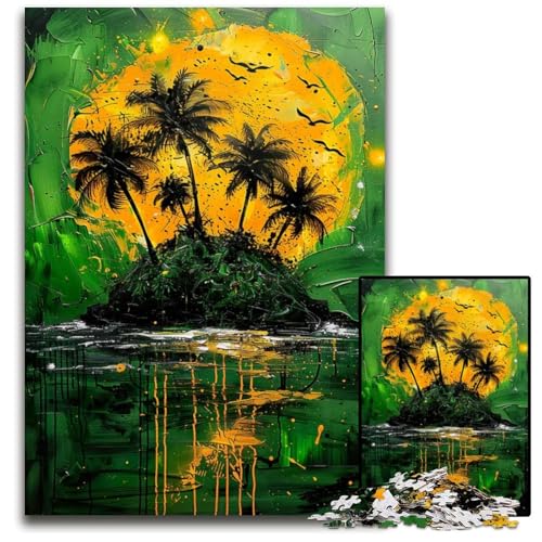 1000teiliges PuzzleGeschenk gelbe Sonneninsel Holzpuzzle ideal für Liebhaber perfektes Weihnachts Neujahrs und Valentinstagsgeschenk 1000 Teile (75 x 50 cm) von mowenbingpeng
