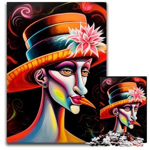 Abstrakte Frau 1000teiliges Puzzle Holzpuzzle für Erwachsene Familienspielabend Spaß DIY dekoratives Kunstwerk 1000 Teile (75 x 50 cm) von mowenbingpeng