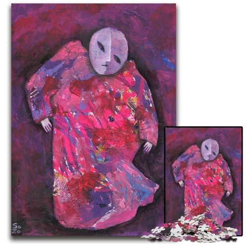 Abstrakte tanzende Figur in Pink mit Maske 14 Puzzle 1000 Teile Holzpuzzle für Erwachsene Denkspiel für Jugendliche Familieninteraktion 1000 PCS (75 x 50 cm) von mowenbingpeng