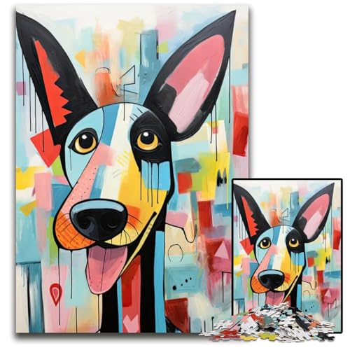 Abstrakter lächelnder Hund 1000teiliges Puzzle für Erwachsene Holzpuzzle anspruchsvolle Denksportaufgabe Familienaktivität Heimdekoration 1000 Teile (75 x 50 cm) von mowenbingpeng