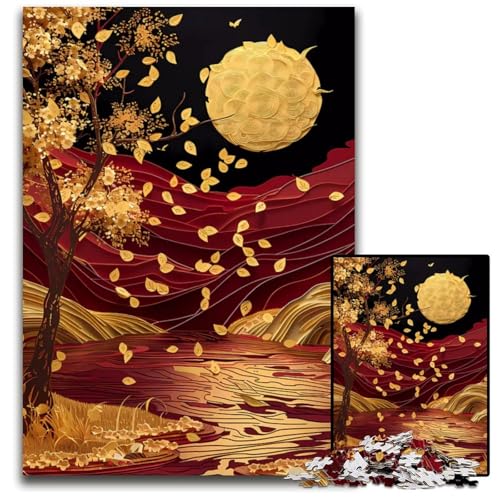 Abstraktes goldenes VollmondPuzzle für Erwachsene 1000 Teile Puzzle für Erwachsene interaktives Familienspiel DIYHeimdekoration Denksportaufgabe Geschenk 1000 Teile (75 x 50 cm) von mowenbingpeng