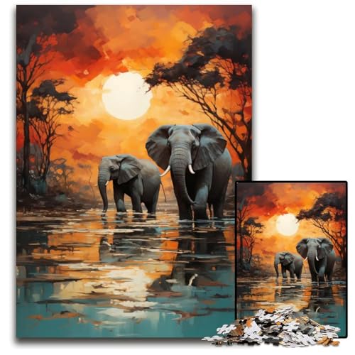 Afrikanische ElefantenPuzzle für Erwachsene 1000 Teile unmögliches Puzzle für Erwachsene DIYKunstwerk 1000 Teile (75 x 50 cm) von mowenbingpeng