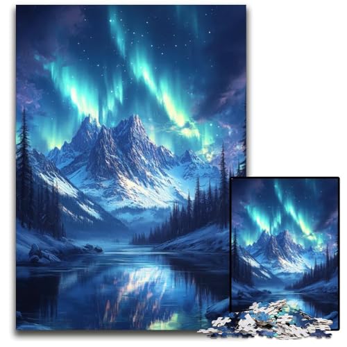 Aurora Borealis Berglandschaft Puzzle für Erwachsene 1000 Teile Holzpuzzle für Teenager Familienspaß DIY Denksportspiel Geschenk 1000 PCS (38x26cm) von mowenbingpeng