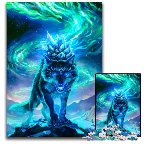 Aurora Ice Wolf 1000teiliges Puzzle Geschenke Puzzles für Erwachsene Geschenk für Männer und Frauen täglicher besonderer Anlass 1000 Teile (75 x 50 cm) von mowenbingpeng