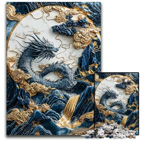 Blauer Drache und goldene Wolken Puzzle 1000 Teile für Erwachsene anspruchsvolle Puzzles Geschenk für Männer und Frauen täglicher besonderer Anlass 1000 Teile (75 x 50 cm) von mowenbingpeng