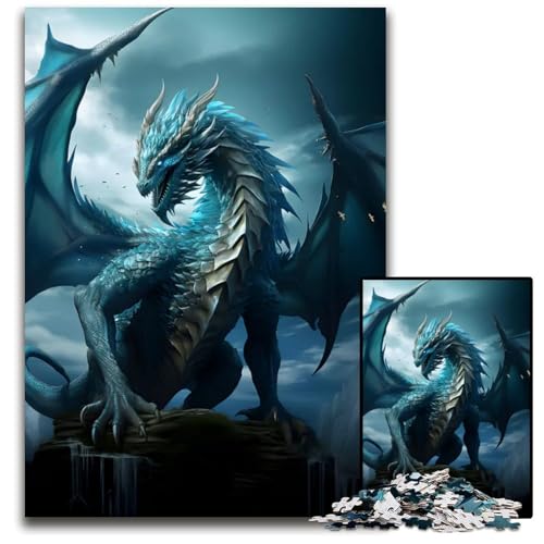 Blauer Wasserdrache Puzzle 1000 Teile Holzpuzzle für Erwachsene Denksportaufgabe für Teenager Familieninteraktion 1000 Teile (75 x 50 cm) von mowenbingpeng