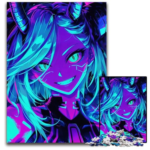 Blaues AnimeMädchenPuzzle für Erwachsene 1000 Teile unmögliches Puzzle für Erwachsene Weihnachten Halloween Ostern Neujahr 1000 Teile (75 x 50 cm) von mowenbingpeng
