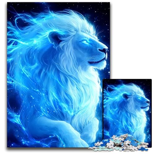 Blue Flame Lionb 1000teiliges Puzzle Holzpuzzle Spaß für zu Hause Aktivitäten Geburtstagsgeschenk Reisegeschenke 1000 Teile (75 x 50 cm) von mowenbingpeng