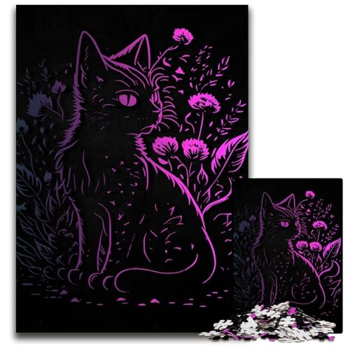 BlumenKatzenPuzzle 1000 Teile Holzpuzzle für Erwachsene DenksportSpiel für Jugendliche Familieninteraktion 1000 Teile (75 x 50 cm) von mowenbingpeng