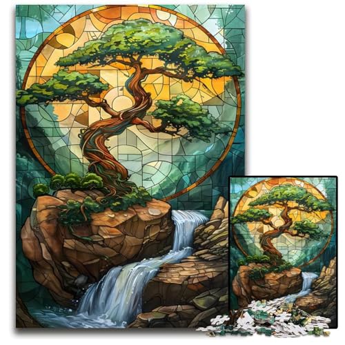 BonsaiGlasmalereiKunst 1000teiliges Puzzle Holzpuzzle für Erwachsene Familienspielabend Spaß DIY dekoratives Kunstwerk 1000 Teile (75 x 50 cm) von mowenbingpeng