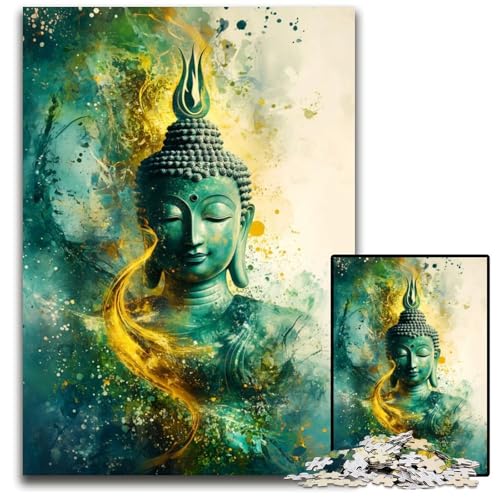BuddhaAquarellkunst 1000teiliges Puzzle anspruchsvolles Denkspiel entspannendes Spielzeug für Teenager 1000 Teile (38 x 26 cm) von mowenbingpeng