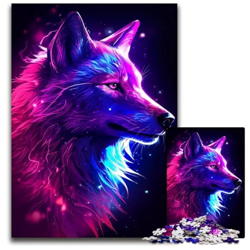 Bunter weißer Wolf 1000teiliges Puzzle Geschenke Holzpuzzle für Erwachsene anspruchsvolles DIYDenkspiel für Teenager 1000 Teile (75 x 50 cm) von mowenbingpeng