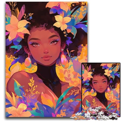 Buntes BlumenSchönheitsPuzzle 1000 Teile für Erwachsene Holzpuzzle Weihnachten Halloween Ostern Neujahr 1000 Teile (75 x 50 cm) von mowenbingpeng