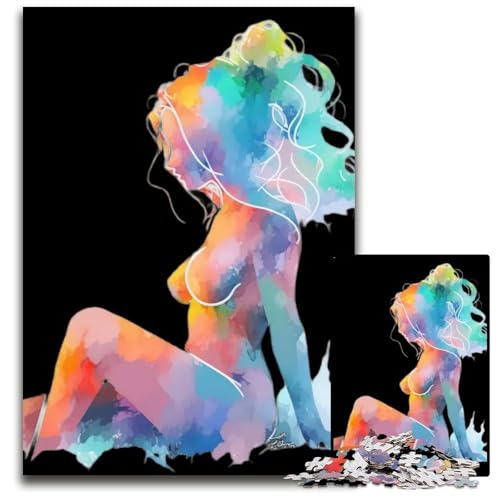 Buntes FrauenSilhouettePuzzle 1000 Teile Holzpuzzle für Erwachsene Denkspiel für Teenager Familieninteraktion 1000 Teile (75 x 50 cm) von mowenbingpeng