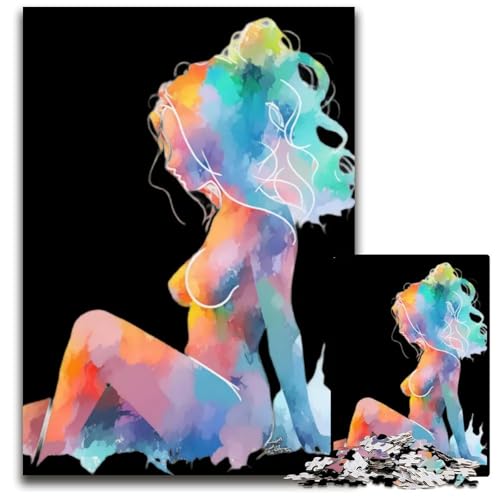 Buntes FrauensilhouettePuzzle für Erwachsene 1000teiliges Unmögliches Puzzle für Erwachsene Weihnachten Halloween Ostern Neujahr 1000 Teile (38 x 26 cm) von mowenbingpeng