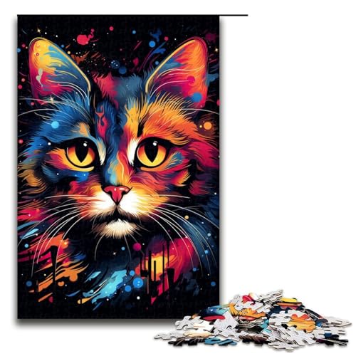 Buntes bizarres Katzen-Puzzle mit 1000 Teilen für Erwachsene. Puzzle als Geschenk Geeignet für Jugendliche ab 14 Jahren. 1000 Teile (75 x 50 cm) von mowenbingpeng