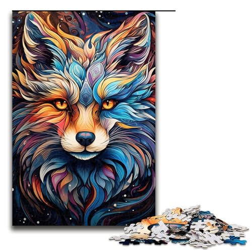 Buntes psychedelisches Gemälde eines Fuchses 1000-teiliges Puzzle für Erwachsene Puzzle als Geschenk geeignet für Jugendliche ab 14 Jahren 1000 Teile (75 x 50 cm) von mowenbingpeng