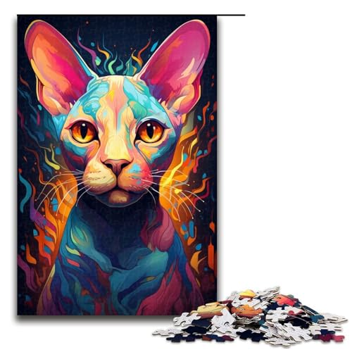 Buntes psychedelisches Sphinx-Katzen-Holzpuzzle für Erwachsene Holzpuzzle 1000 Teile kreatives Geschenk für Jugendliche und Erwachsene von mowenbingpeng