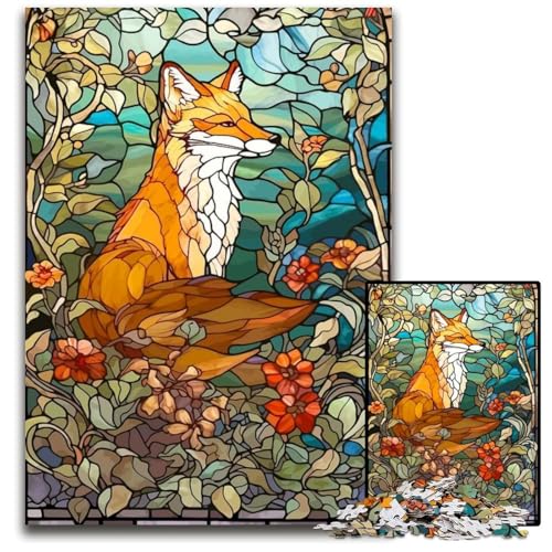 BuntglasFuchsPuzzles für 1000teilige Puzzles Spaß für Zuhause Aktivitäten Geburtstagsgeschenk Reisegeschenke 1000 PCS (75 x 50 cm) von mowenbingpeng