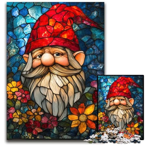 BuntglasGnom 1000teiliges Puzzle Holzpuzzle anspruchsvolles DIYDekorationsspiel interaktives Familienspielzeug 1000 Teile (75 x 50 cm) von mowenbingpeng