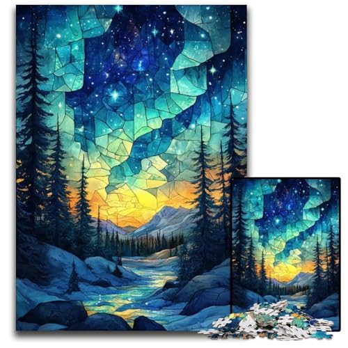BuntglasNachthimmel 1000teiliges Puzzle Holzpuzzle Spaß für Zuhause Aktivitäten Geburtstagsgeschenk Reisegeschenke 1000 Teile (75 x 50 cm) von mowenbingpeng