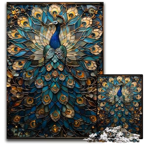 BuntglasPfau 1000teiliges Puzzle anspruchsvolles Denkspiel entspannendes Spielzeug für Teenager 1000 Teile (75 x 50 cm) von mowenbingpeng