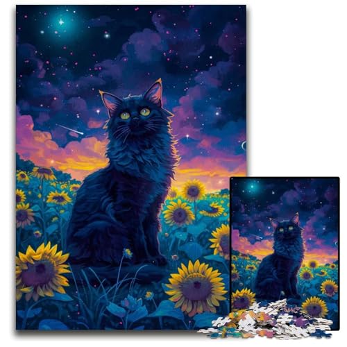 Cat Vangogh Puzzle 1000 Teile für Erwachsene Holzpuzzle Weihnachten Halloween Ostern Neujahr 1000 Teile (75 x 50 cm) von mowenbingpeng