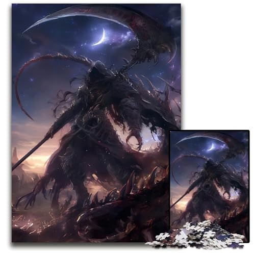Dämonischer Sensenmann Puzzle 1000 Teile für Erwachsene Papierpuzzle Weihnachten Halloween Ostern Neujahr 1000 Teile (38 x 26 cm) von mowenbingpeng