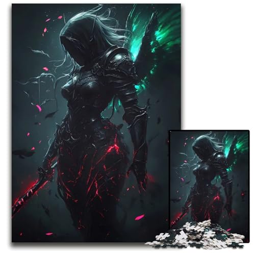 Dark Angel Warrior 1000teiliges Puzzle Holzpuzzle für Erwachsene Familienspielabend Spaß DIY dekoratives Kunstwerk 1000 Teile (75 x 50 cm) von mowenbingpeng