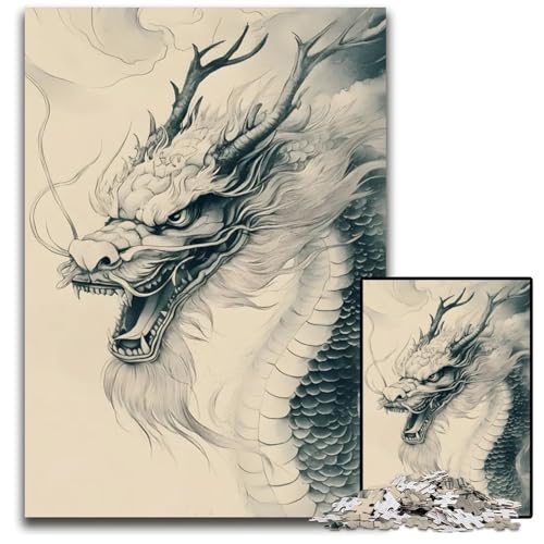 DrachenkopfIllustrationsPuzzle für Erwachsene 1000 Teile unmögliche Puzzles für Erwachsene Weihnachten Halloween Ostern Neujahr 1000 Teile (75 x 50 cm) von mowenbingpeng