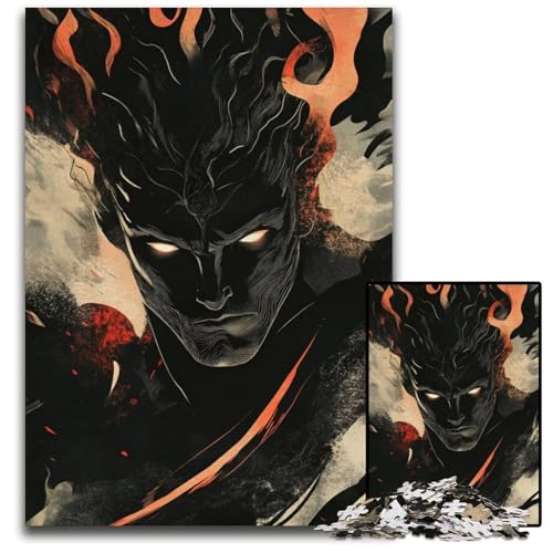Dunkle Figur mit Flammen Puzzle 1000 Teile Puzzle für Erwachsene für Teenager Teenager ideales Geburtstags 1000 PCS (38 x 26 cm) von mowenbingpeng