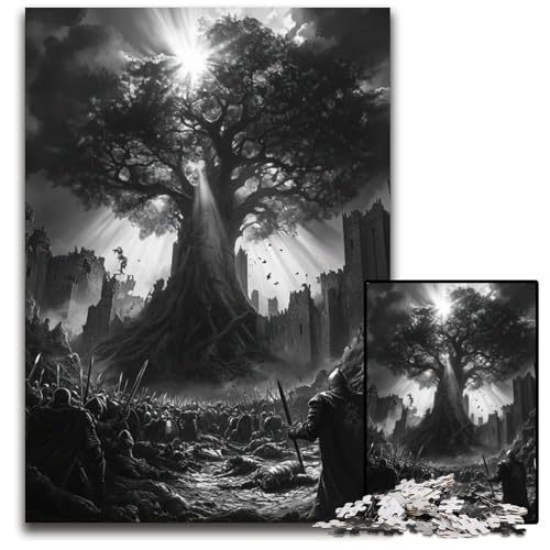 Episches FantasySchlachtPuzzle 1000 Teile für Erwachsene Holzpuzzle Familienspielabend Spaß DIY dekoratives Kunstwerk 1000 Teile (75 x 50 cm) von mowenbingpeng