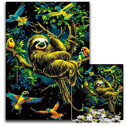 Faultier und Papageien im Dschungel Puzzle für Erwachsene 1000 Teile Puzzle für Erwachsene ideal für Verliebte perfektes Weihnachts Neujahrs und Valentinstagsgeschenk 1000 Teile (75 x 50 cm) von mowenbingpeng