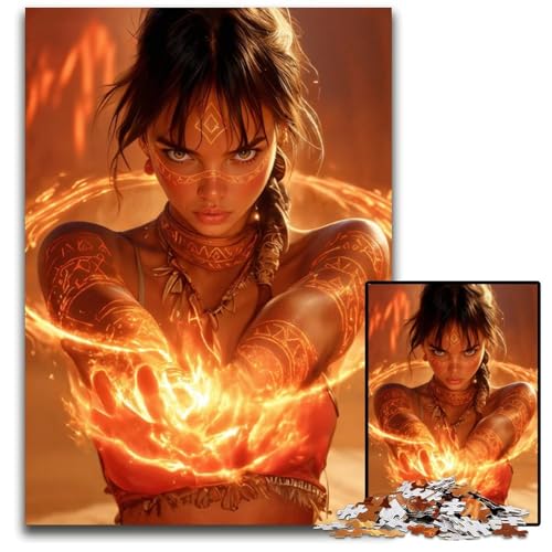 Feurige Kriegerin14b Puzzle 1000 Teile für Erwachsene Papierpuzzle Weihnachten Halloween Ostern Neujahr 1000 Teile (38 x 26 cm) von mowenbingpeng