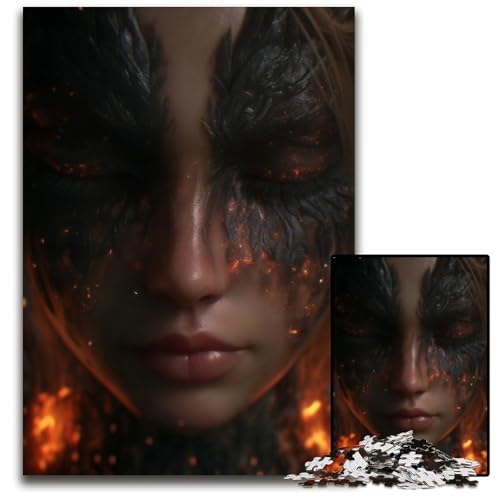 Feuriges FrauenporträtPuzzle 1000 Teile für Erwachsene Papierpuzzle Weihnachten Halloween Ostern Neujahr 1000 Teile (38 x 26 cm) von mowenbingpeng