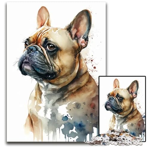 Französische Bulldogge Hundepuzzle 1000 Teile Holzpuzzle für Erwachsene Denkspiel für Jugendliche Familieninteraktion 1000 Teile (38 x 26 cm) von mowenbingpeng